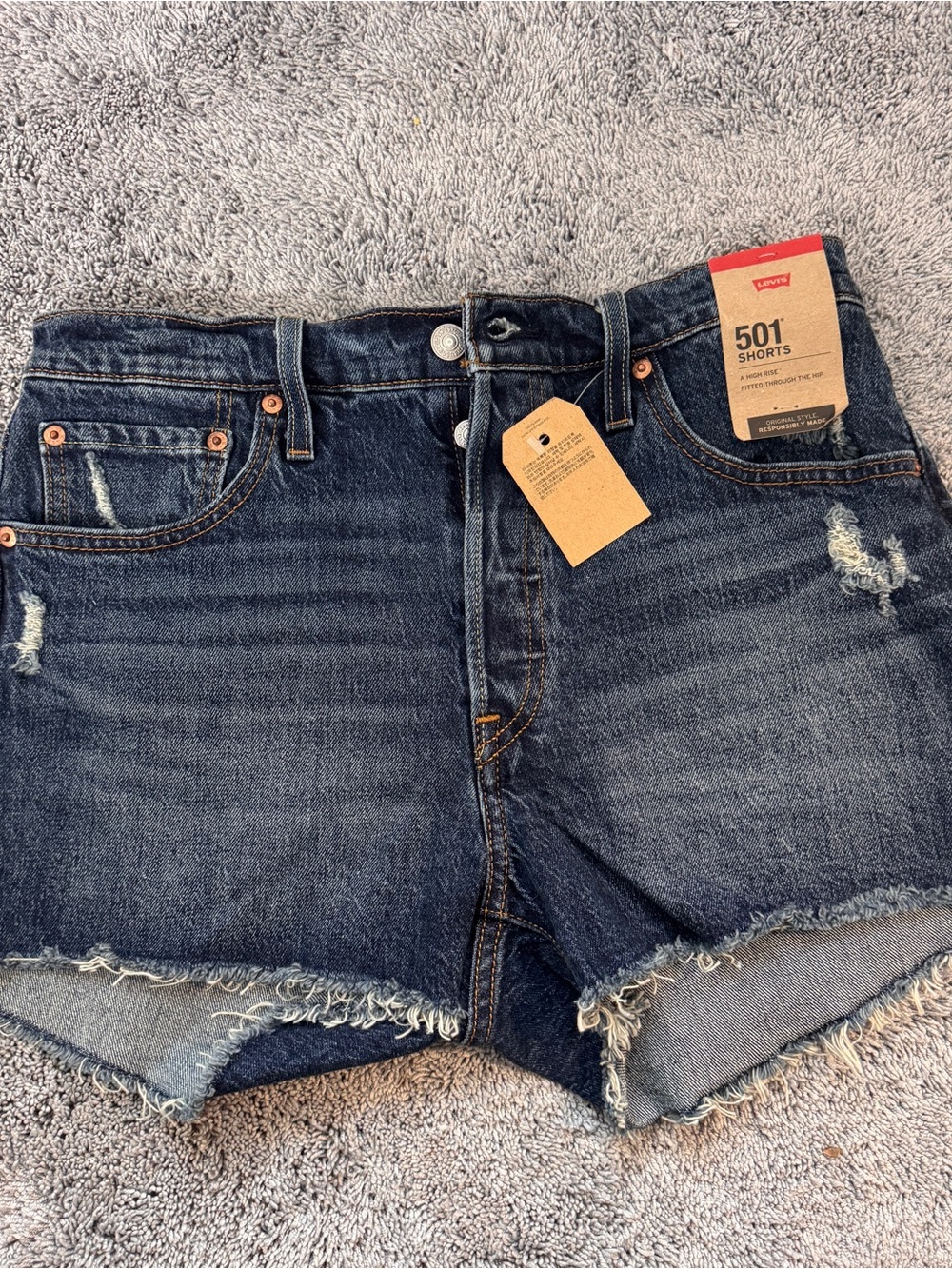Levi's Dark Blue Distressed Denim Cutoff Shorts